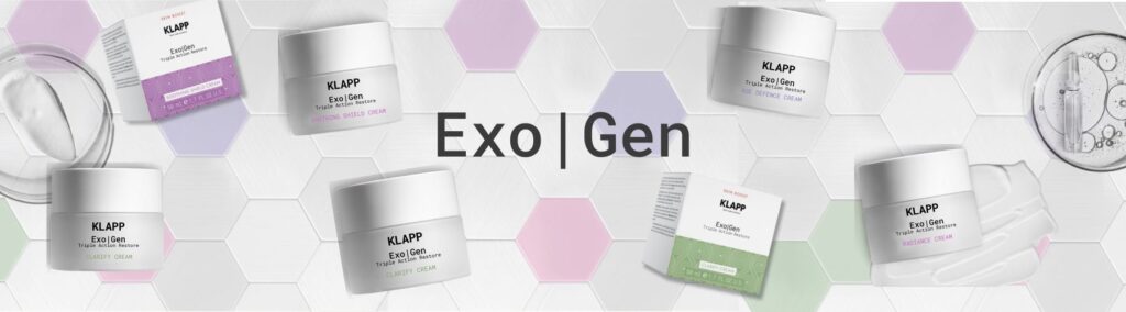 KLAPP ExoGen Triple Action Restore Cream skincare product bottle with clean minimalist branding, designed for advanced cellular regeneration and longevity skincare routine.